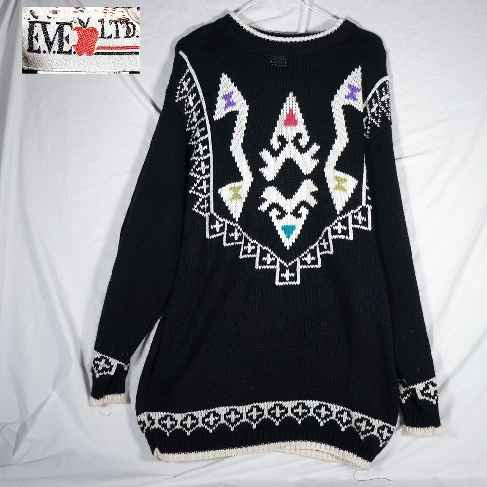 Eve Ltd Vintage Knit Sweater Black White Acrylic Womens 20W
